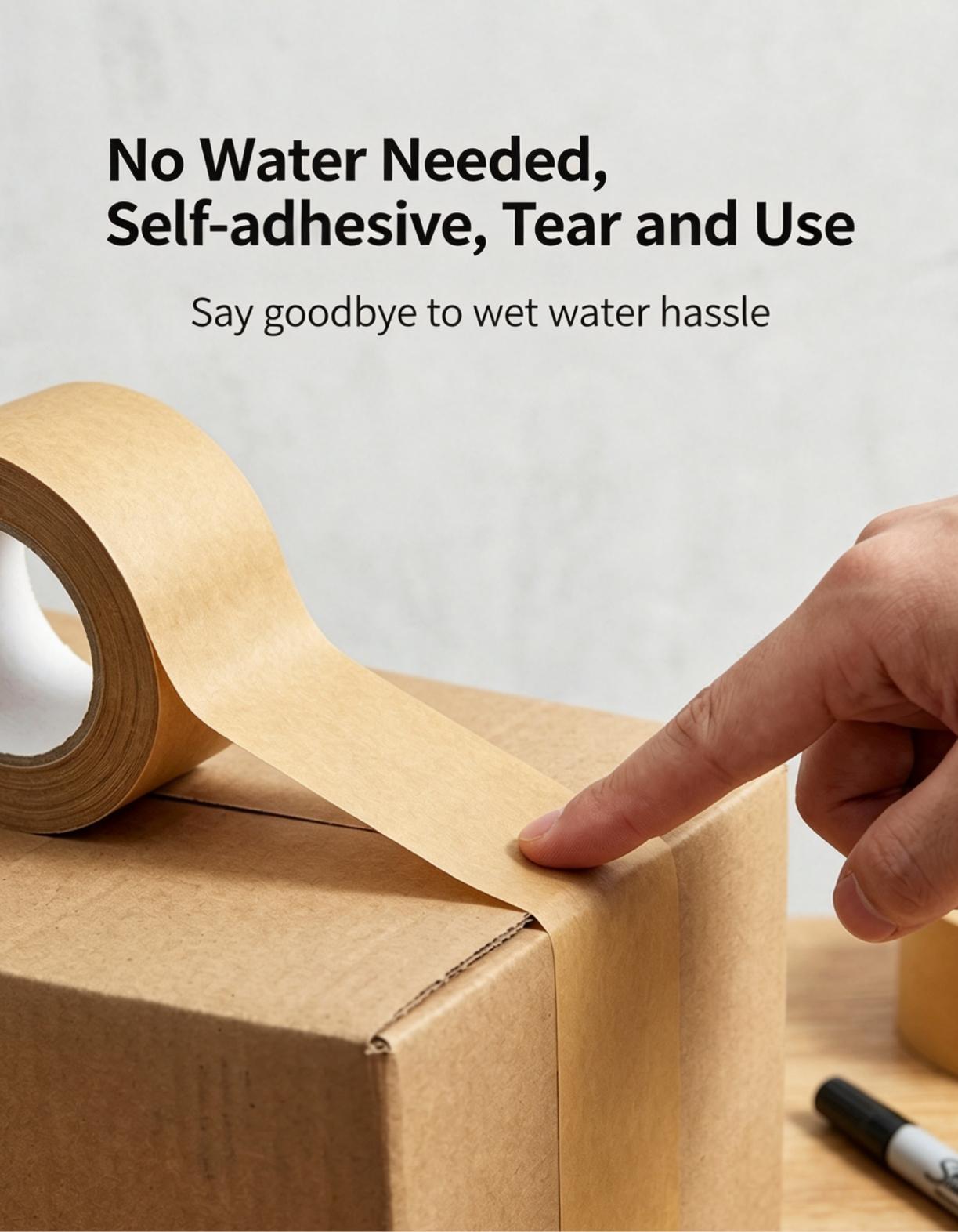 Hand‑Tear Eco‑Friendly Self Adhesive Writeable Brown Kraft Paper Tape
