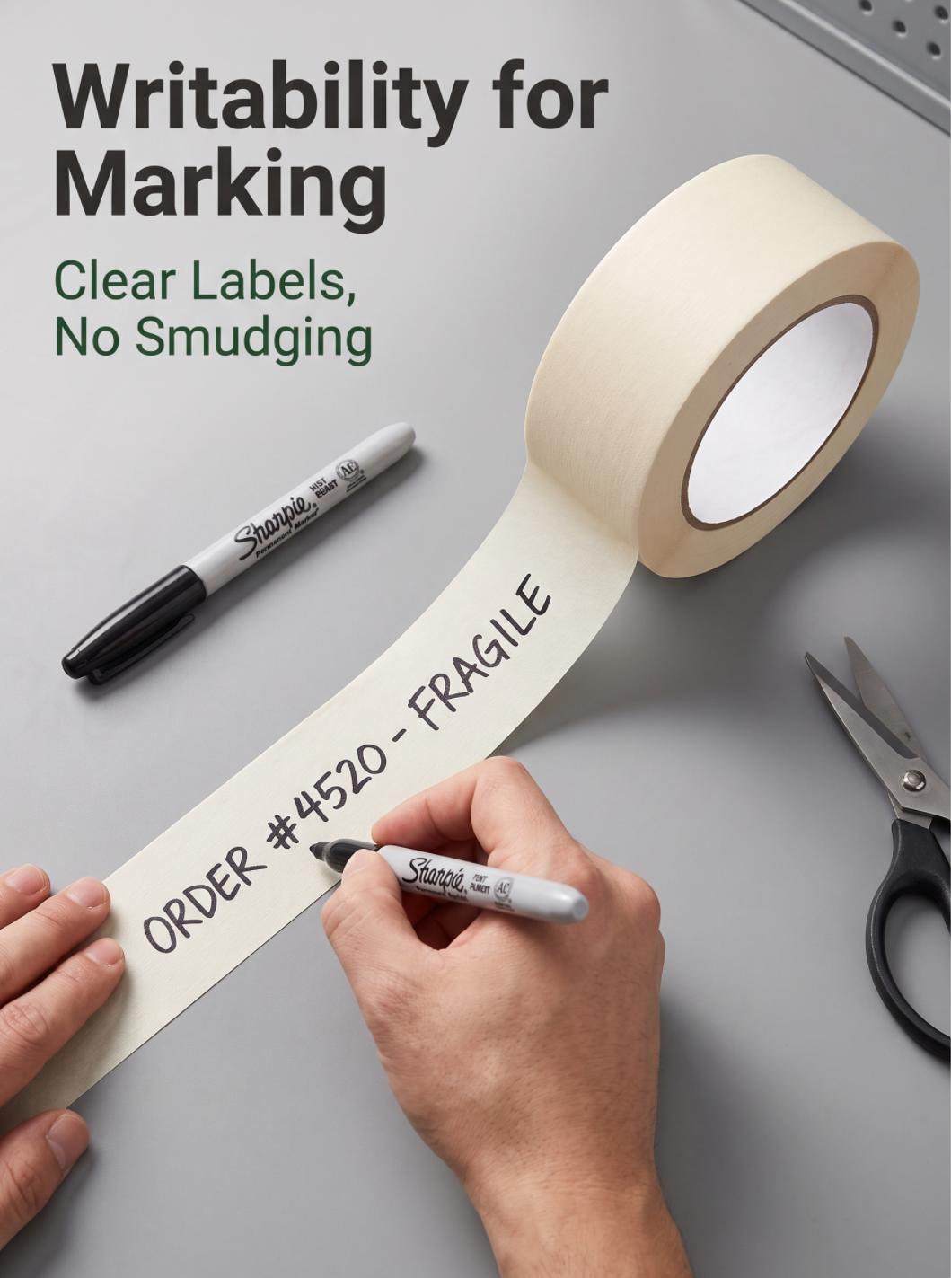 Writable White Crepe Paper masking Tape for Spray Masking, Curves & Corners